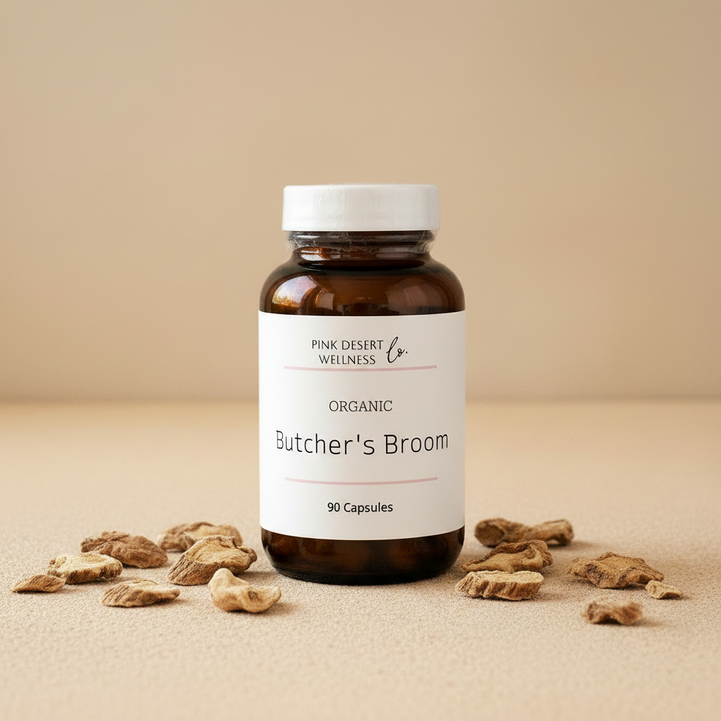 Butcher's Broom herbal supplement capsules 90ct by Pink Desert Wellness Co.