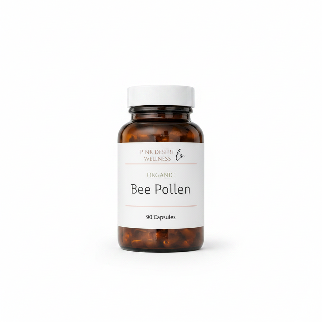 Bee Pollen Capsules white background product photo