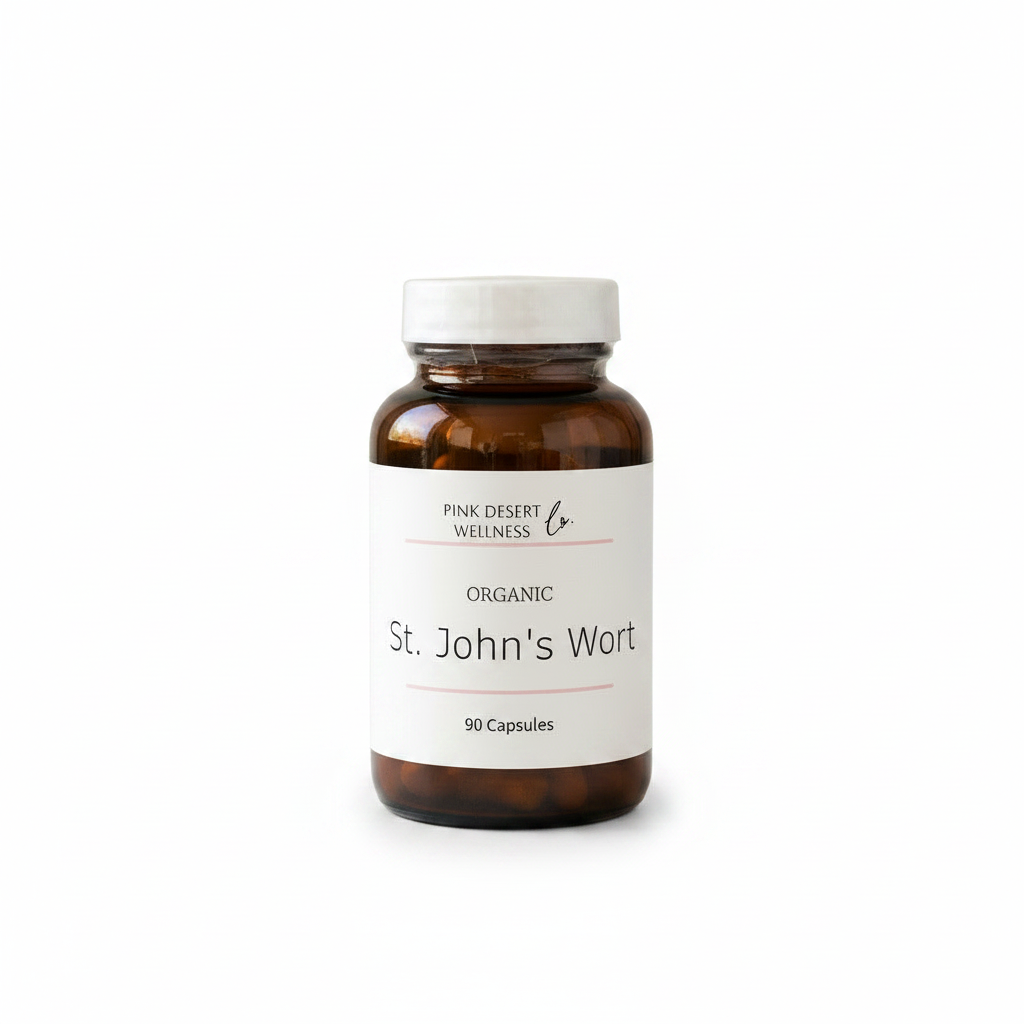 St. John's Wort capsules white background product photo