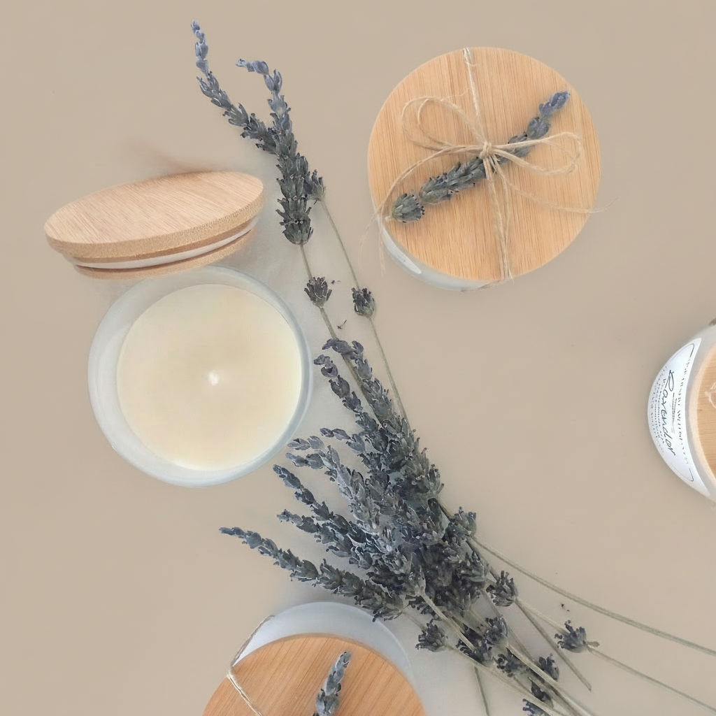 Handcrafted lavender beeswax candle by Pink Desert Wellness Co.